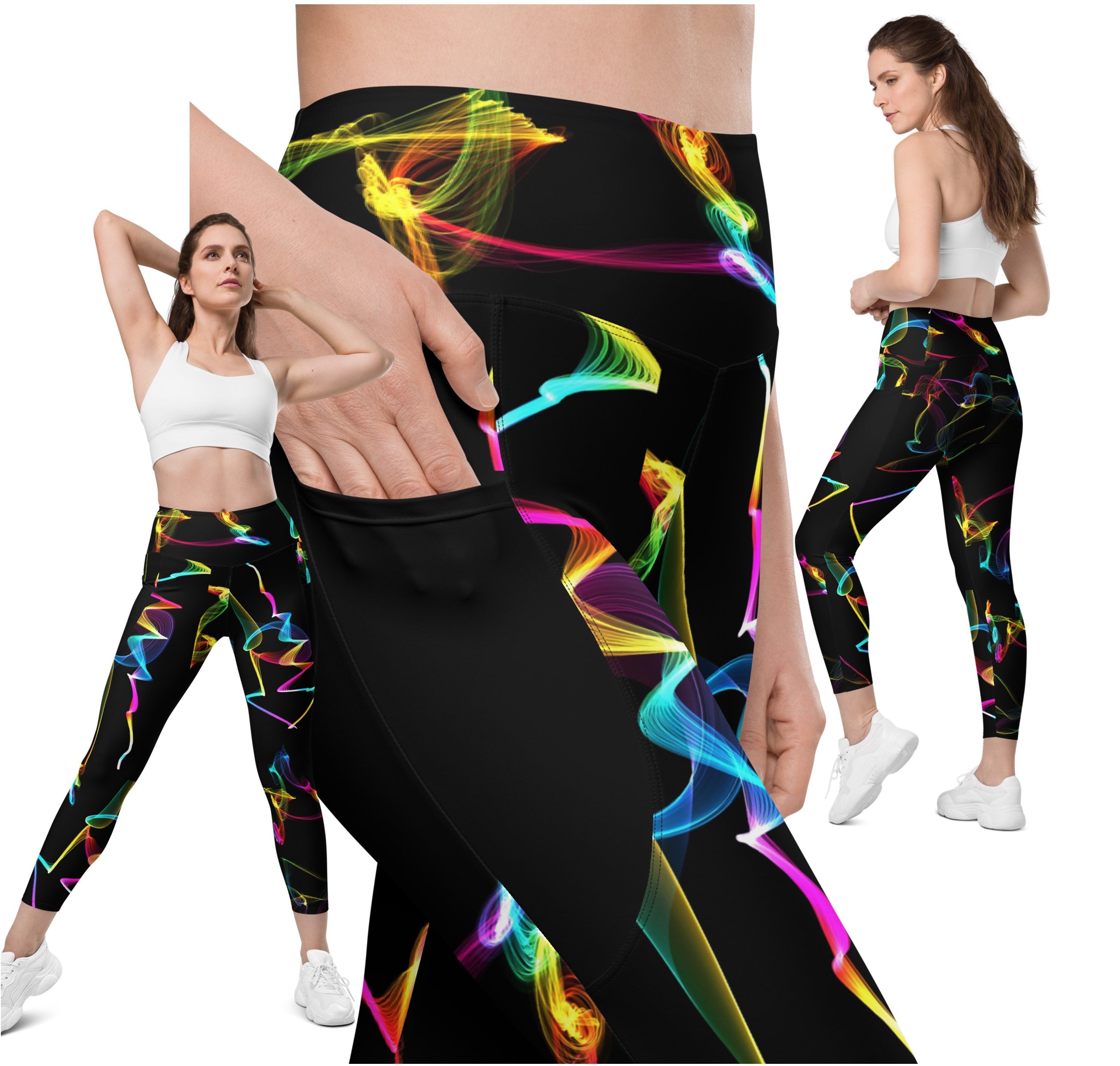 Black Gym Leggings with Pockets. Streetwear or Workout or Dance Leggings. Yoga Pants. WickedYo.